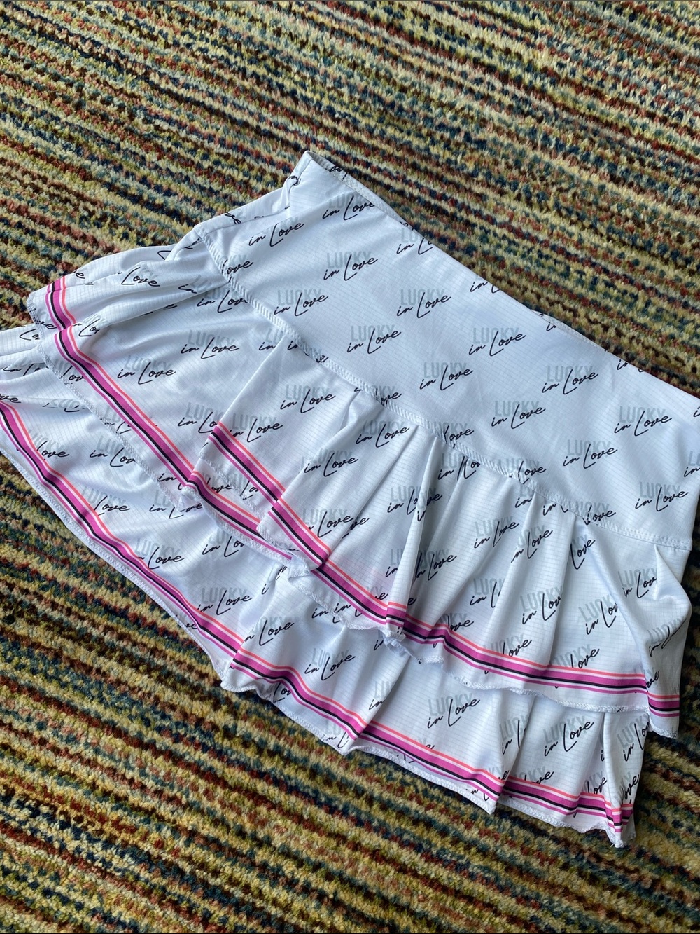 Lucky in Love White Ruffle Mini Skirt with Pink Stripe Trim